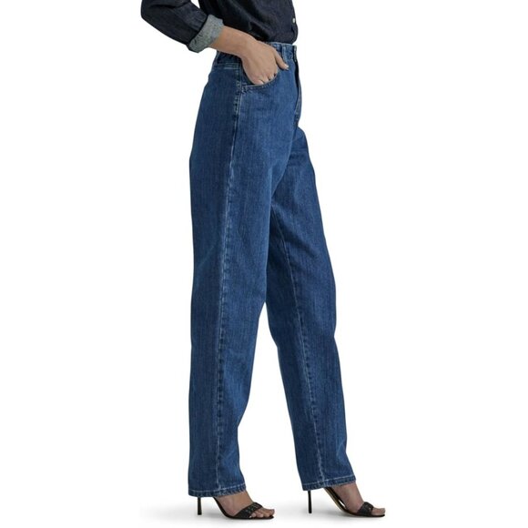 NWT Lee Womens Size 14 14x31 Blue Relaxed Fit Side Elastic Tapered Leg Jean NEW - Picture 3 of 6